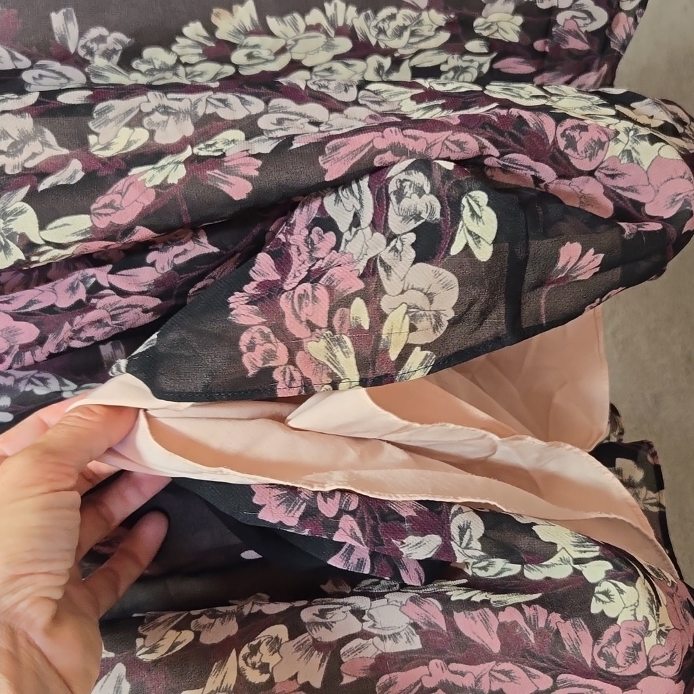 BCBGMAXAZRIA Amber Strapless Floral Print Sheer Contrast Gown | Size 2 - Picture 13 of 17